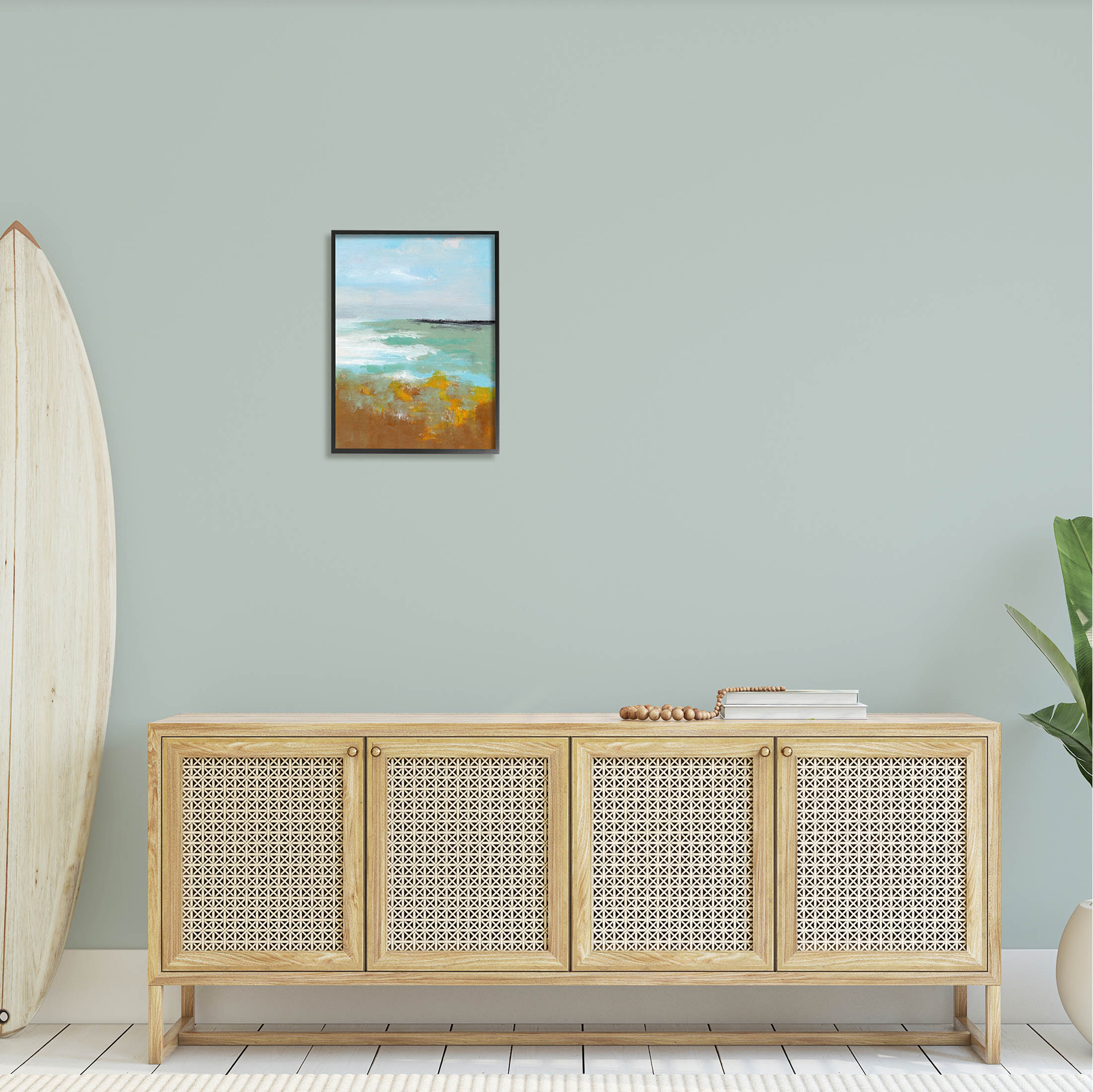 Stupell Industries Modern Distant Ocean Waves Landscape Painting Black Framed Art Print Wall Art, Design by Nikita Jariwala