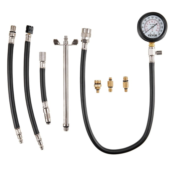 9-Piece Compression Tester Adapter Kit with 0-300 PSI Dual Scale Pressure Gauge, Long Reach Hoses & Case for Automotive Engine Cylinder Leak Down and Compression Testing