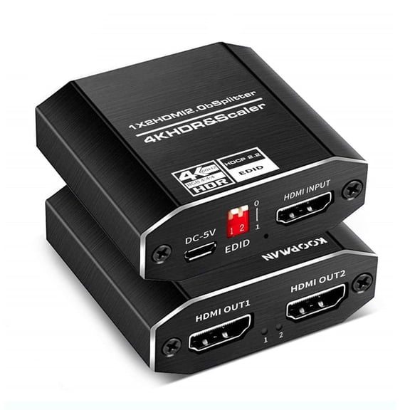 1x2 HDMI Splitter,AUBEAMTO HDMI 2.0 HDCP 2.2,4K@60Hz 1x2HDMI Splitter.support Scaler(one Out 4K@60Hz,Another Out 1080P),RGB 4:4:4,4 kinds of EDID mode,HDR 10 .