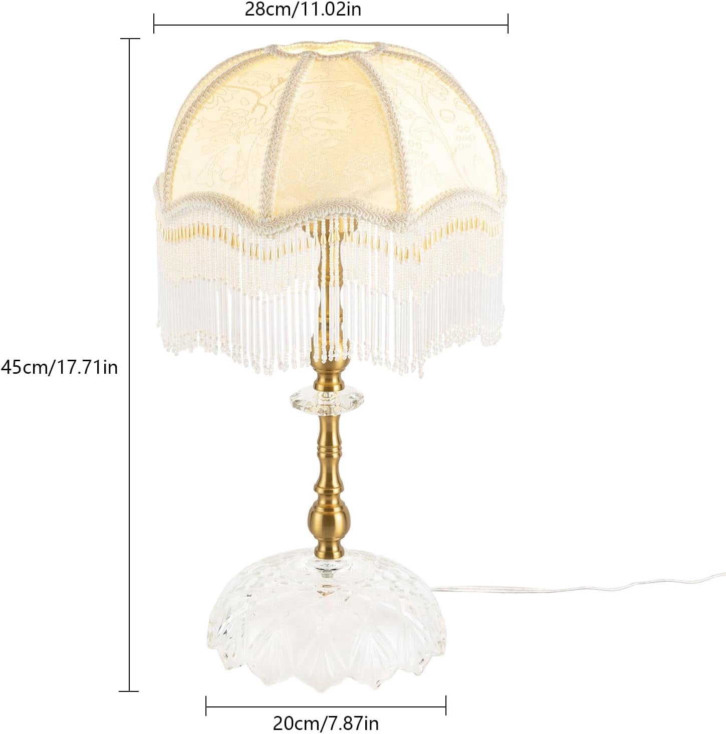 Victorian Style Tassel Table Lamp Bedroom Retro Bedside Lamp with Dome Shade and Beaded Fringe Trim, Living Room Golden Bedside Light Home Office