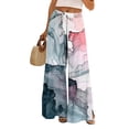 thumbnail image 2 of Dress Pants Women Petite High Waisted Wide Leg Summer Beach Vacation Pants Boho Lounge Casual Palazzo Trousers, 2 of 7