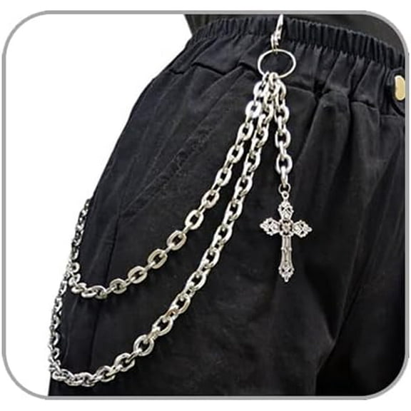 Double Layered Cross Waist Chain, Gothic Punk Jewelry Accessory, Fashion Accessory for Jeans and Dresses, Unisex