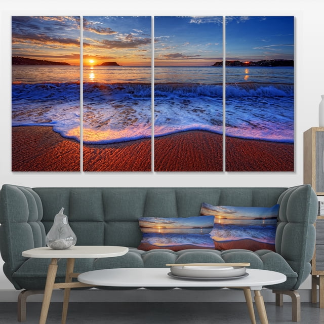 Blue Waves on Sandy Beach - Seashore Canvas Art Print