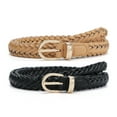 thumbnail image 2 of Earnda 2 Pack Thin Braided Belts for Women Classic Waist Belt Skinny Woven Strap for Jeans Pants Dress Black Beige Small, 2 of 6
