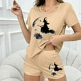 thumbnail image 7 of Feancey Halloween Shorts Sets Women Vintage Witch Print Pajama Set Holiday Casual Crewneck Tops and Short Pants Lounge Pjs Two Piece Khaki S, 7 of 7