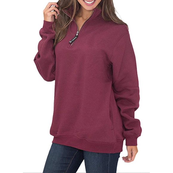 Sweatshirts à Quart de Zip pour Femmes, Manches Longues, Pull avec Poches