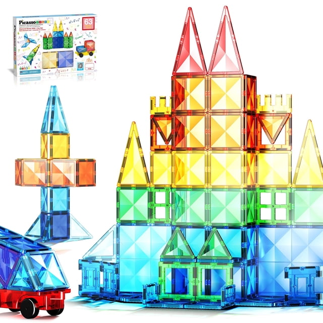 Juego de juguetes de construcción con bloques de construcción magnéticos PicassoTiles 63P