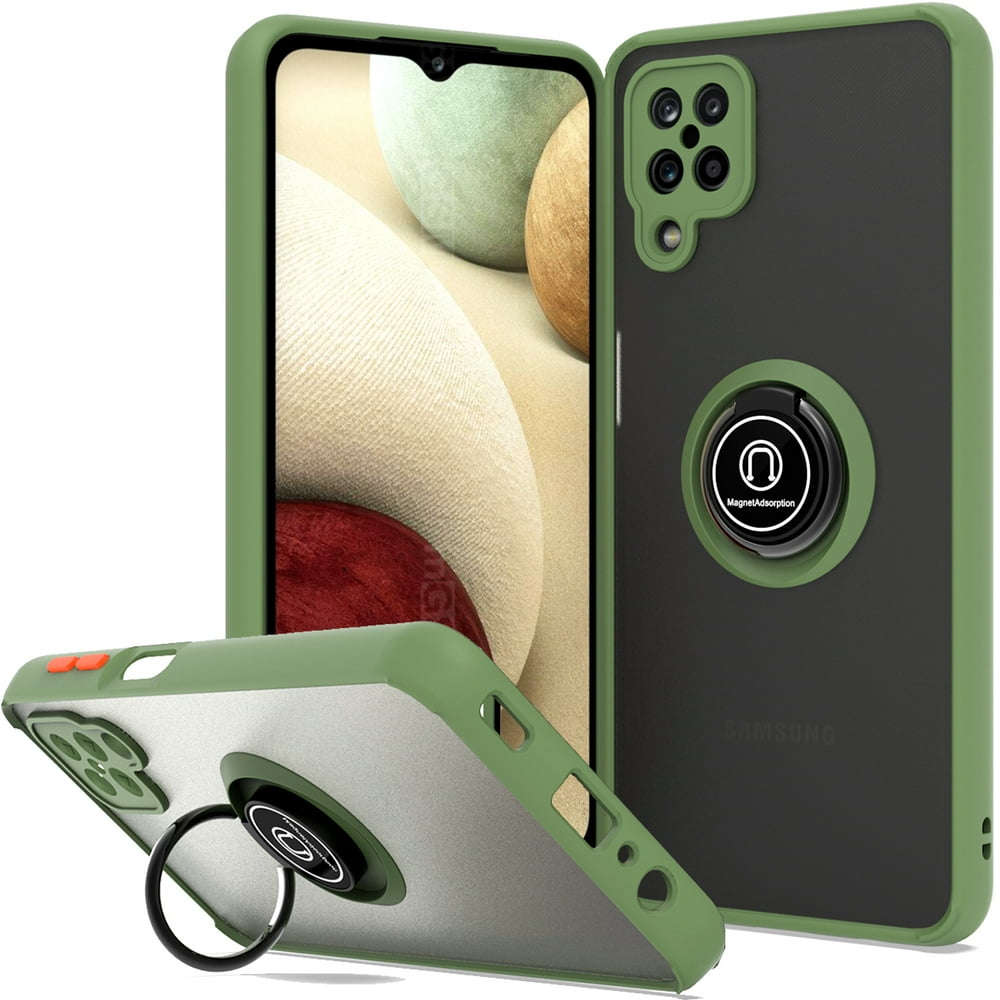 CoverON For Samsung Galaxy A12 Phone Case, Ring Holder Kickstand Magnetic Mount Clear Hard Back