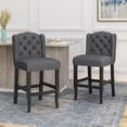 thumbnail image 2 of GDF Studio Vienna Contemporary Fabric Tufted Wingback 27 Inch Counter Stools, Set of 2, Charcoal and Dark Brown, 2 of 9