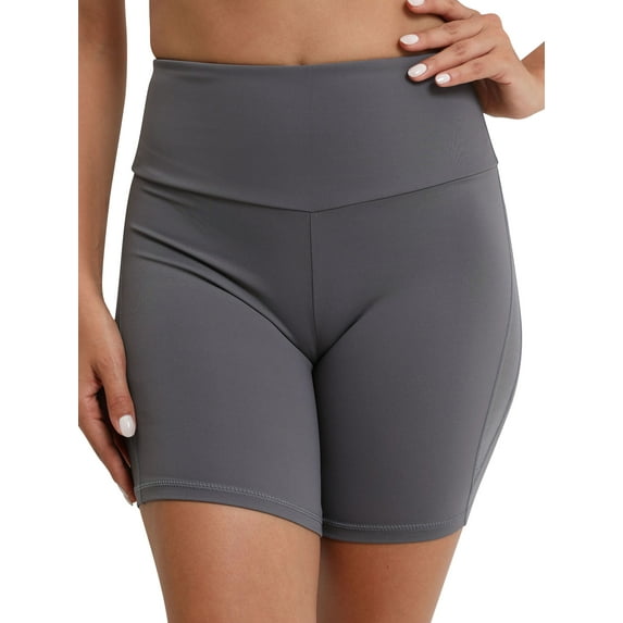 TWZH Women Solid Color Mesh Spliced High Waist Hip Lifting Bike Shorts