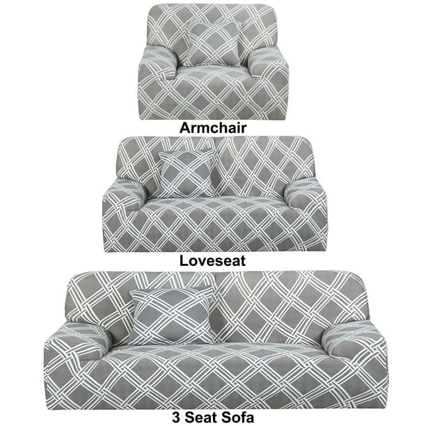 3pcs Sofa Cover Set For Loveseat Arm Chair Couch Slipcover Furniture Protector Gray White Com 3pcs Sofa Cover Set For Loveseat, Sofa Loveseat And Chair Covers Set