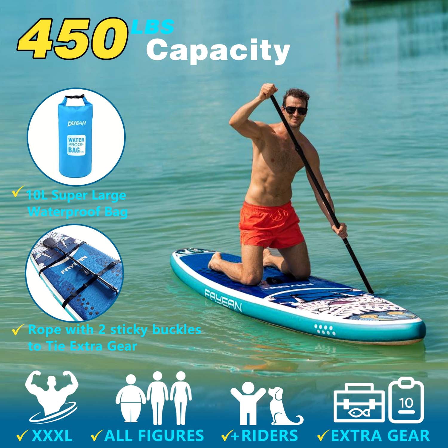 Paddle Board, 10'6''/11' Extra Wide Inflatable Stand Up Paddle Boards for Adults, with Premium SUP Accessories - 3 Fins, Adjustable Paddle, Safety Leash & Waterproof Phone Bag