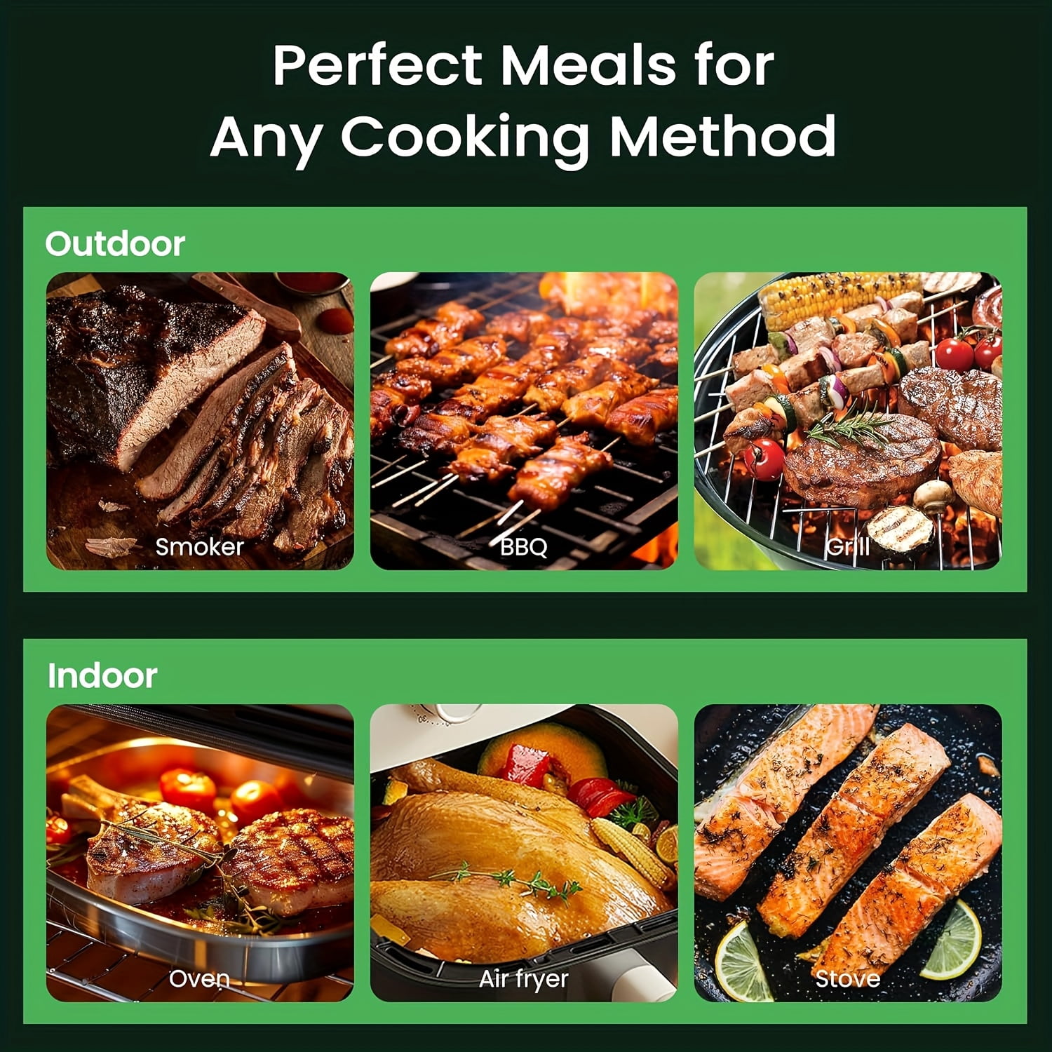 Wireless Bluetooth Smart Digital Meat Thermometer Bamboo Housing Stainless Steel Probe Suitable for Oven, BBQ, Kitchen Cooking, Steak, Chicken Food Thermometer