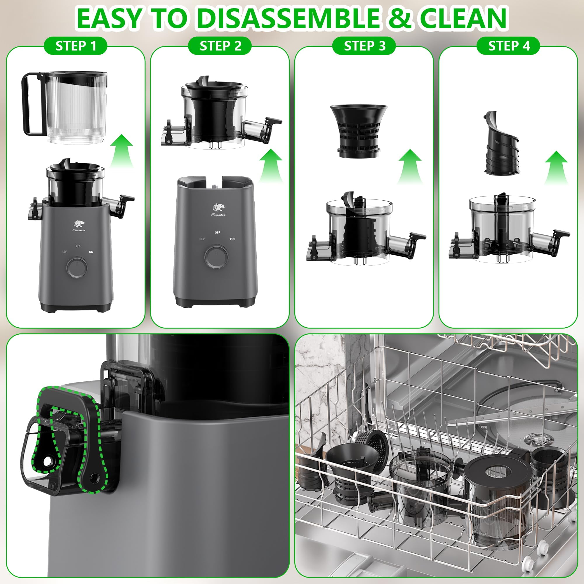 Cofiyard Cold Press Juicer, Juicer Machines with 5.4" Large Feed Chute,200 Watts Slow Masticating Fit Whole Vegetables and Fruits 99% Juice Yield,35 DB Ultra Quiet,Extra one Replace juicer strainer