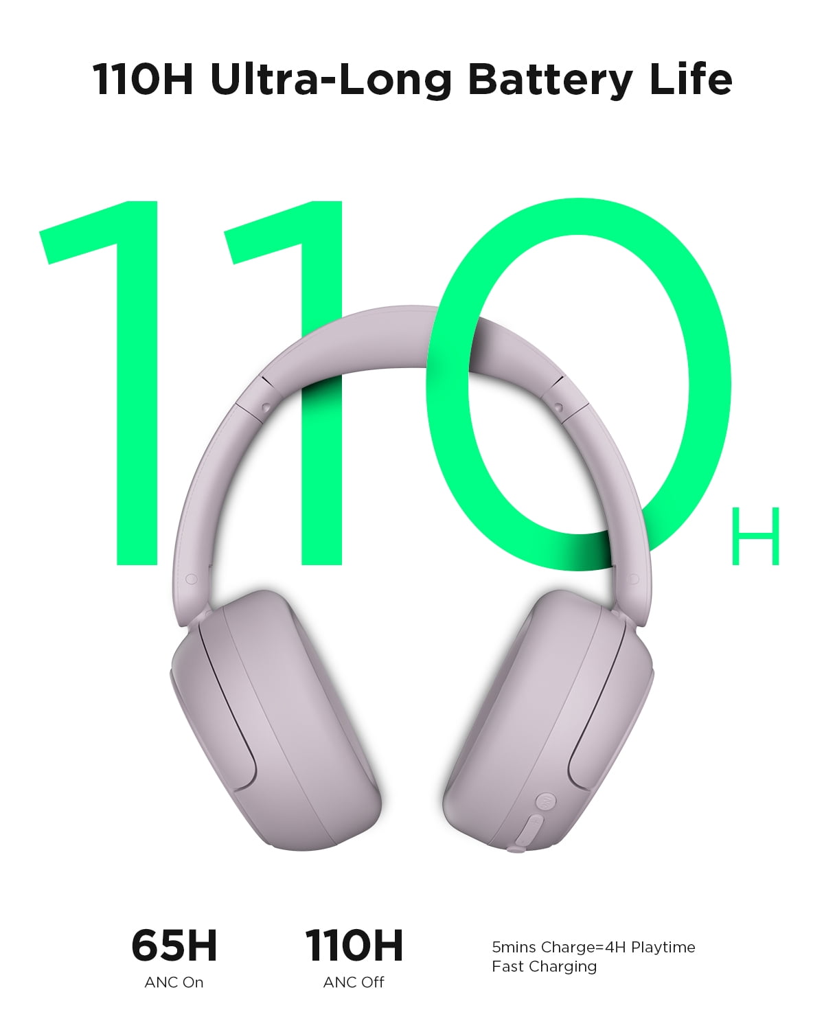 TALIX H30 Adaptive ANC Wireless Headphones Over Ear,Active Noise Cancellation with Multiple Modes,Purple