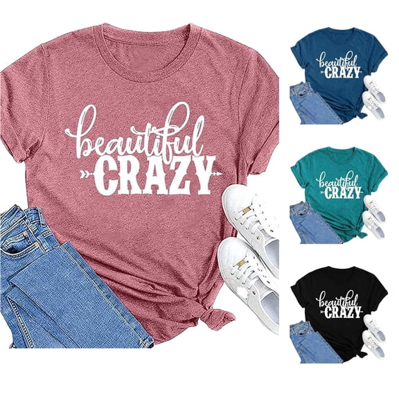 HCYSFG Women's Beautiful Crazy Country Music T-Shirt Short Sleeve Letter Graphic Tee Crewneck Loose Fit Casual Western Fashion Top
