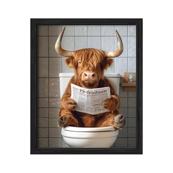 Olilia Highland Cow Wall Art - Highland Cow Print and Bull Wall Art Cow Wall Decor Cow Pictures Wall Decor | Farmhouse Pictures Cow Print Animal Bull Pictures for Wall (8x12 Black Framed)