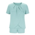 thumbnail image 5 of HUJlwoi Short Sleeve Lounge Sets for Women Pleated Crew Neck Loungewear Summer Trendy 2 Piece Pjs Sleepwear Pocket Casual Pajama Matching Clothing, 5 of 6