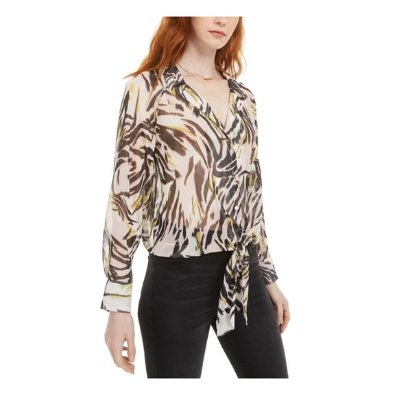 BAR III $49 Womens New Pink Animal Print Sheer Long Sleeve Blouse XS B B