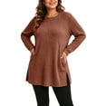 thumbnail image 3 of Plus Size Women's Tunic Tops Ribbed Knit Crewneck Long Sleeve Side Split Fall Soft Brushed Stretchy Relaxed Sweater XL-5XL, 3 of 7