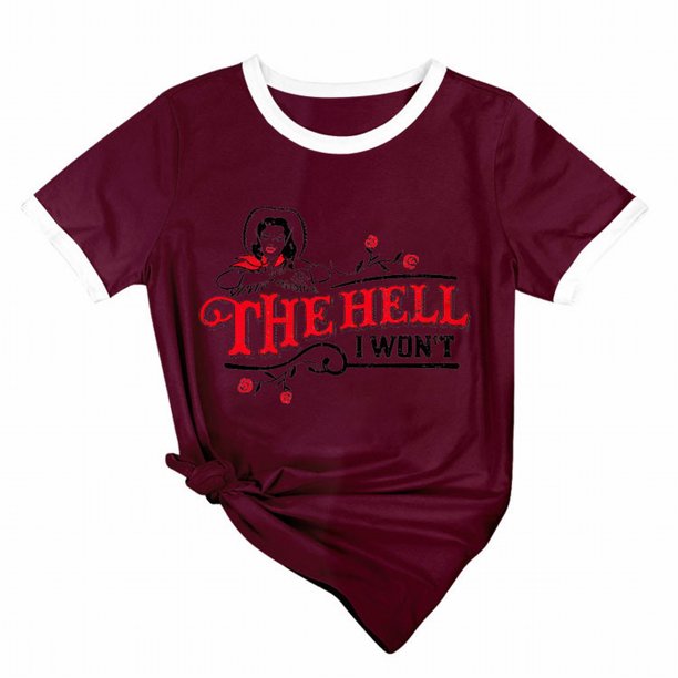 Gibobby Playera Corte clásico para Mujer Camiseta holgada manga corta con cuello redondo y estampado texto informal para mujer(Rojo,G)