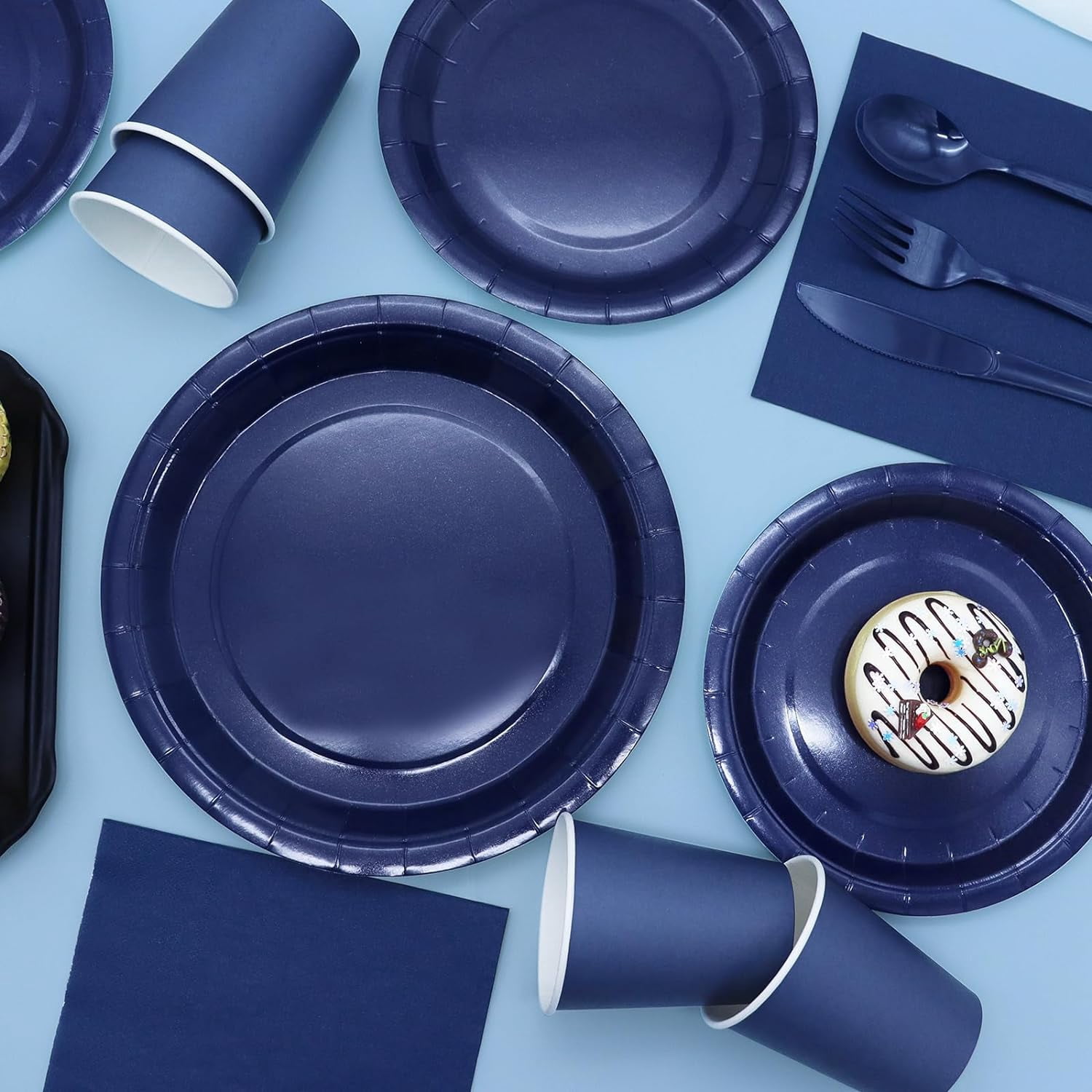 168Pcs Navy Blue Party Supplies for Navy Blue Party Decorations includes Paper Plates and Napkins Cups Utensils,Blue Disposable Plates Set for Boy Baptism Birthday Graduation Serve 24 Guests