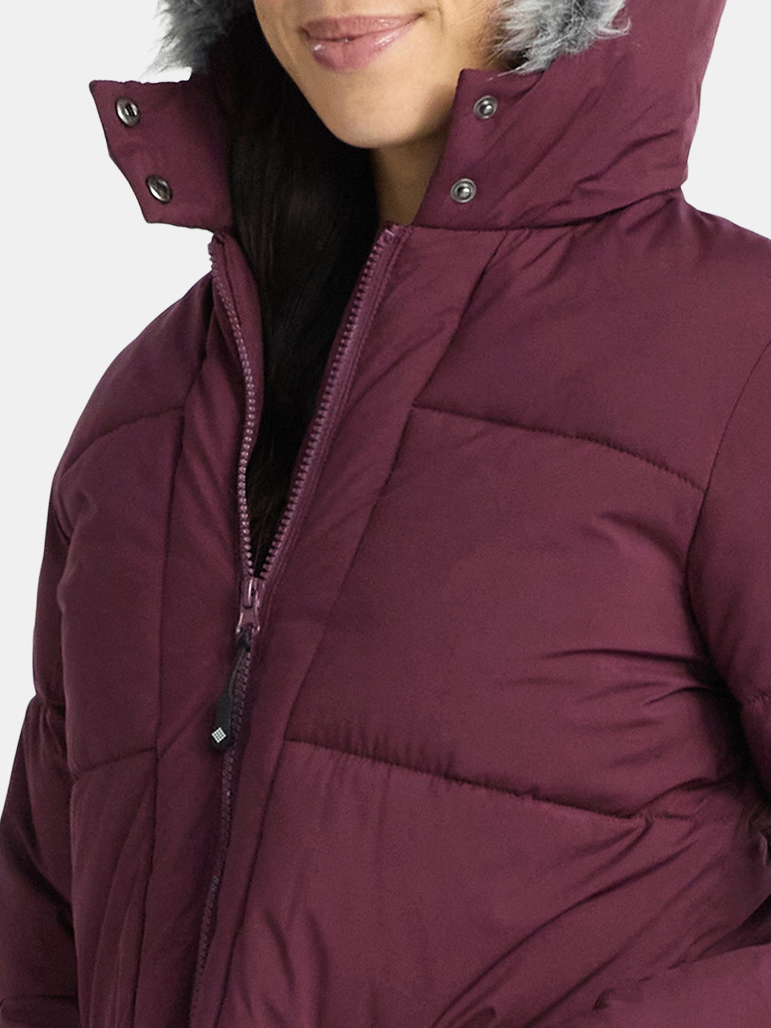 Big Chill Women's Wide Quilted Puffer Coat with Faux Fur Trim Hood, Sizes S-XL