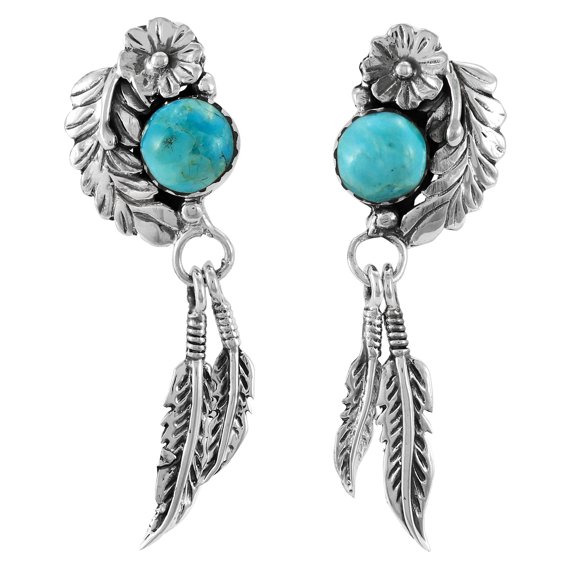 Turquoise Feather Earrings for Women Sterling Silver 925 | Turquoise Network | E1413-C75