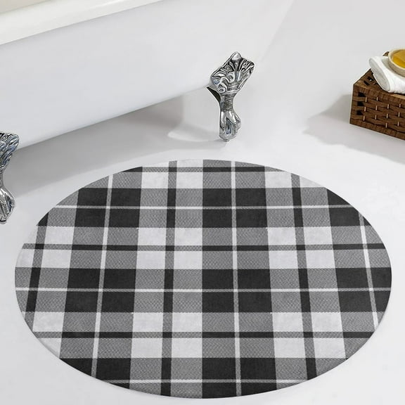 Plaid Pattern Black And White Plaid Round Carpet Circle Rug Outdoor Patio Area Rug Washable Large Area Rugs Hallway Room Decor Fitness Mats