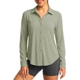 thumbnail image 3 of ClodeEU Women's Collared Long Sleeve Button Down Sun Protection Shirt, Fitted Casual Blouse Beige,Women's Plus L, 3 of 6