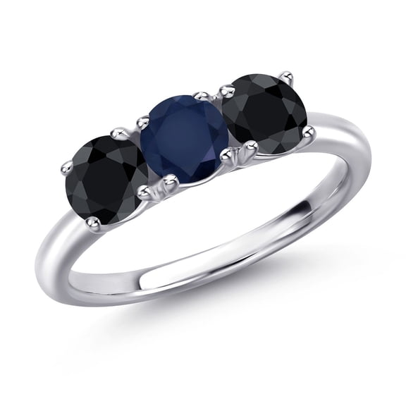 Gem Stone King 925 Sterling Silver Blue Sapphire and Black Sapphire Engagement Ring for Women | 1.98 Cttw | Round 5MM | Gemstone September Birthstone | Size 5