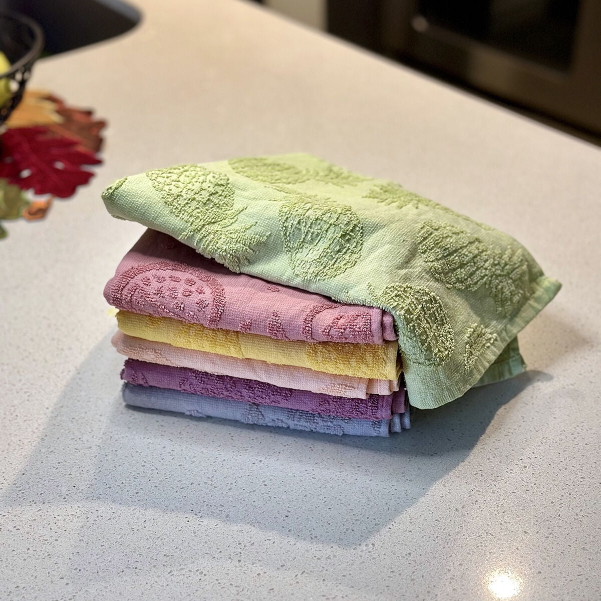 Bahar Fruit Garden 100% Cotton Kitchen Towel Set of 6 pcs 15.75x23.6" (40x60 cm) Jacquard Dish Towels for Kitchen 320 GSM Terry Tea Towel Dishcloth for Quick Drying, Multicolor