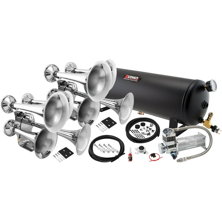 Vixen Horns Train Horn Kit for Trucks Car Semi. Complete Onboard System 200psi Air Compressor 4 Gallon Tank 8 Trumpets. Super Loud dB. Fits