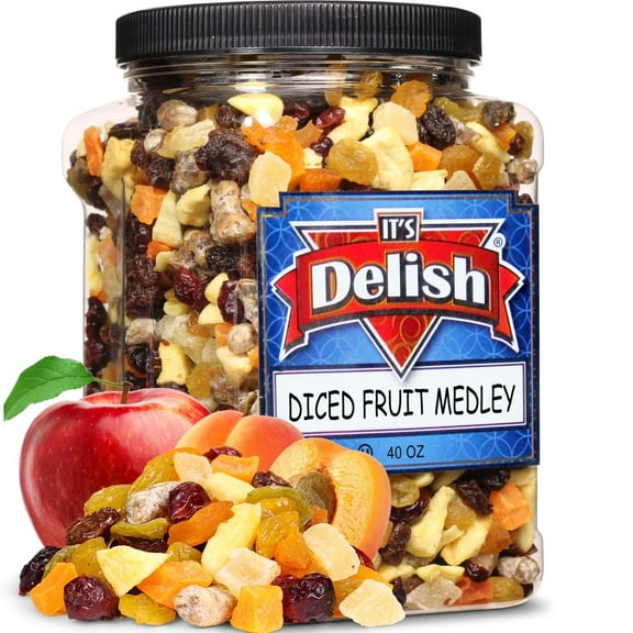 Dried Mixed Fruit Dices Medley - by Its Delish, 40 OZ Jumbo Container  Healthy Snacks for Adults, Kids & Pets  Fresh Cut Snack Mix Dry Fruit and Berries Trail Mix  Nut & Gluten Free, Vegan, Kosher