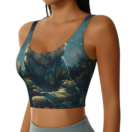 Picia Starry Sky Meditating Lion Sports Bra for Women Padded Strappy Sports Bras Medium Support Yoga Bra with Removable Cups Running Yoga Bra-Large