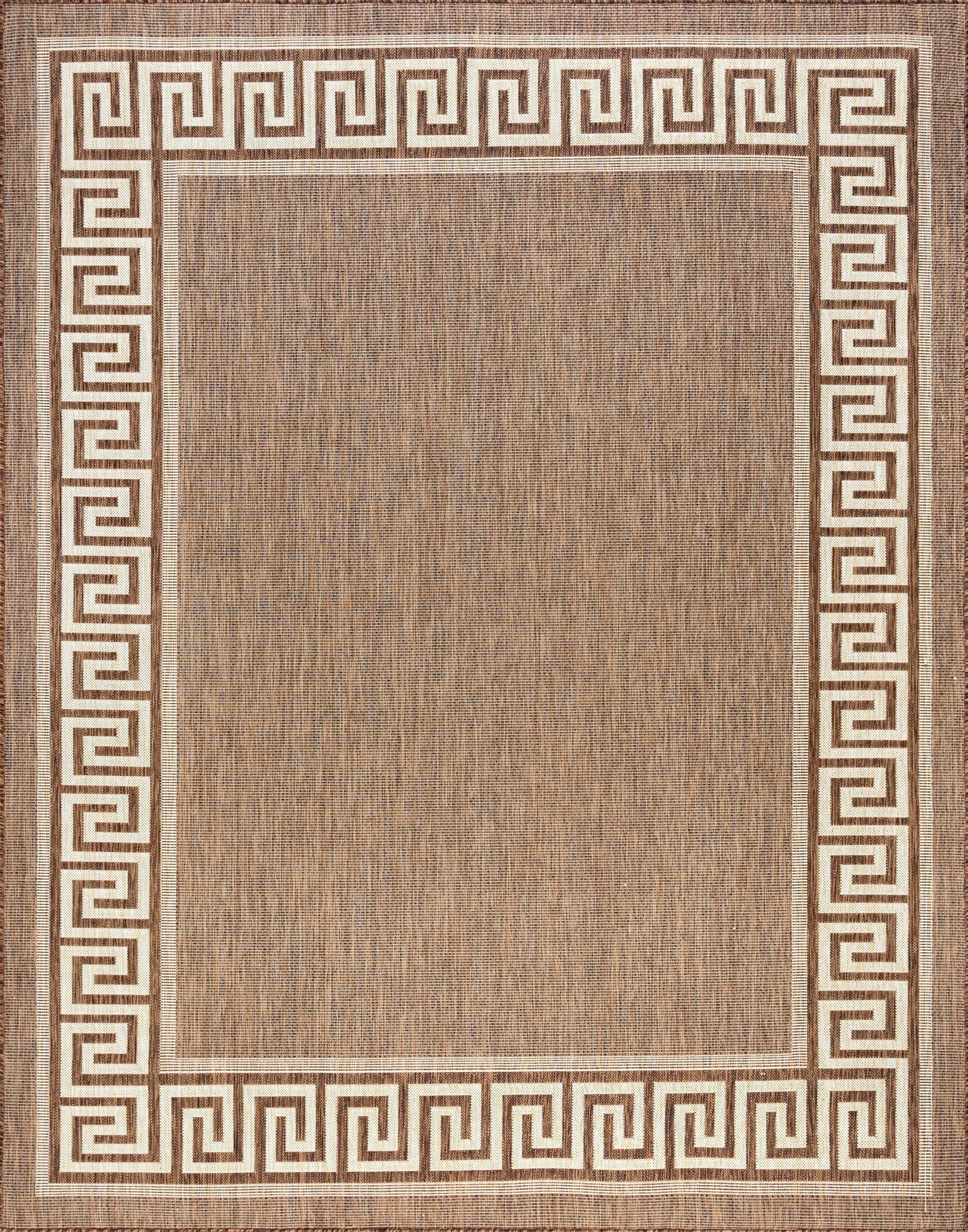 8x10 Water Resistant, Large Indoor Outdoor Rugs for Patios, Front Door Entry, Entryway, Deck, Porch, Balcony | Outside Area Rug for Patio | Brown, Greek Key | Size: 7'10'' x 10'2''