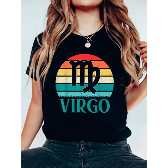 100% Cotton Virgo Sunset Zodiac T-Shirt Women's Graphic Tee Casual Tops