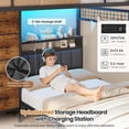 thumbnail image 3 of Twin Over Twin Bunk Bed with 8 Storage Drawers, Charging Station and LED Lights, Metal Bunk Beds with Upholstered Storage Headboard, Twin Loft Bed for Teen, Safety Guardrail & Ladder, Black, 3 of 9