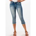 thumbnail image 2 of Charme by Grace in LA Women's Cactus Embroidered Raw Hem Stretch Capri Jeans (25, Blue), 2 of 3