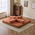 thumbnail image 3 of Miniyam 4 in 1 Convertible Floor Sofa Bed, Chenille Floor Couch with Armrest, Pillow for Living Room, Orange, 3 of 8