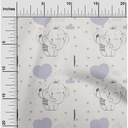 oneOone Cotton Flex Coin Gray Fabric Star|Balloon & Baby Elephant Kids Fabric For Sewing Printed Craft Fabric By The Yard 40 Inch Wide