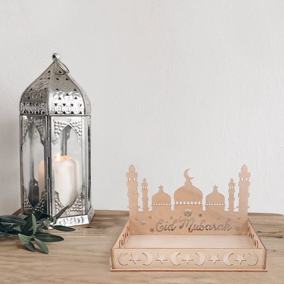 OULII Decorative Wooden Tray for Coffee Table and Eid Mubarak Celebration Decor