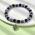 thumbnail image 2 of Natural Black Onyx & Rhinestone & Evil Eye Beaded Stretch Bracelets with Alloy Hamsa Hand Charms Inner Diameter: 2-3/8 inch(6cm), 2 of 4