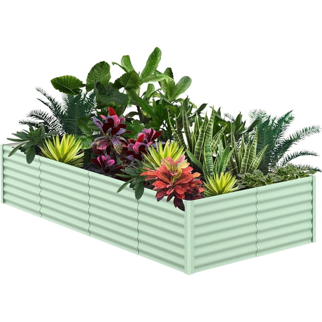 Durable Galvanized Steel Raised Garden Bed Kit - Large Rectangular Metal Planter Box for Vegetables, Flowers & Herbs - Rustproof, Sturdy Flower Box for Backyard Gardening - 8x4x2FT Olive Green