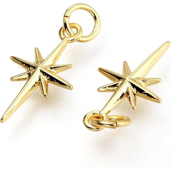 2pcs Brass Pendants with Jump Rings North Star golden 17x9.7x2.5mm Hole: 3.4mm