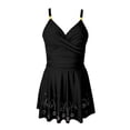 thumbnail image 3 of Ticikt Women One Piece Swim Dress, Cross Ruched Spaghetti Strap Hollow Out Skirted Swimsuit,Color:Black,Size:M, 3 of 9