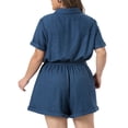 thumbnail image 4 of DARING DIVA Women's Plus Button Down Roll Short Sleeve Belted Jumpsuits 1X Dark Blue, 4 of 6
