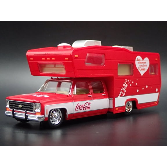 Open Box 1975 75 CHEVY CHEYENNE SUPER 30 DUALLY SQUARE BODY TRUCK w/ CAMPER 1/64 DIECAST CAR