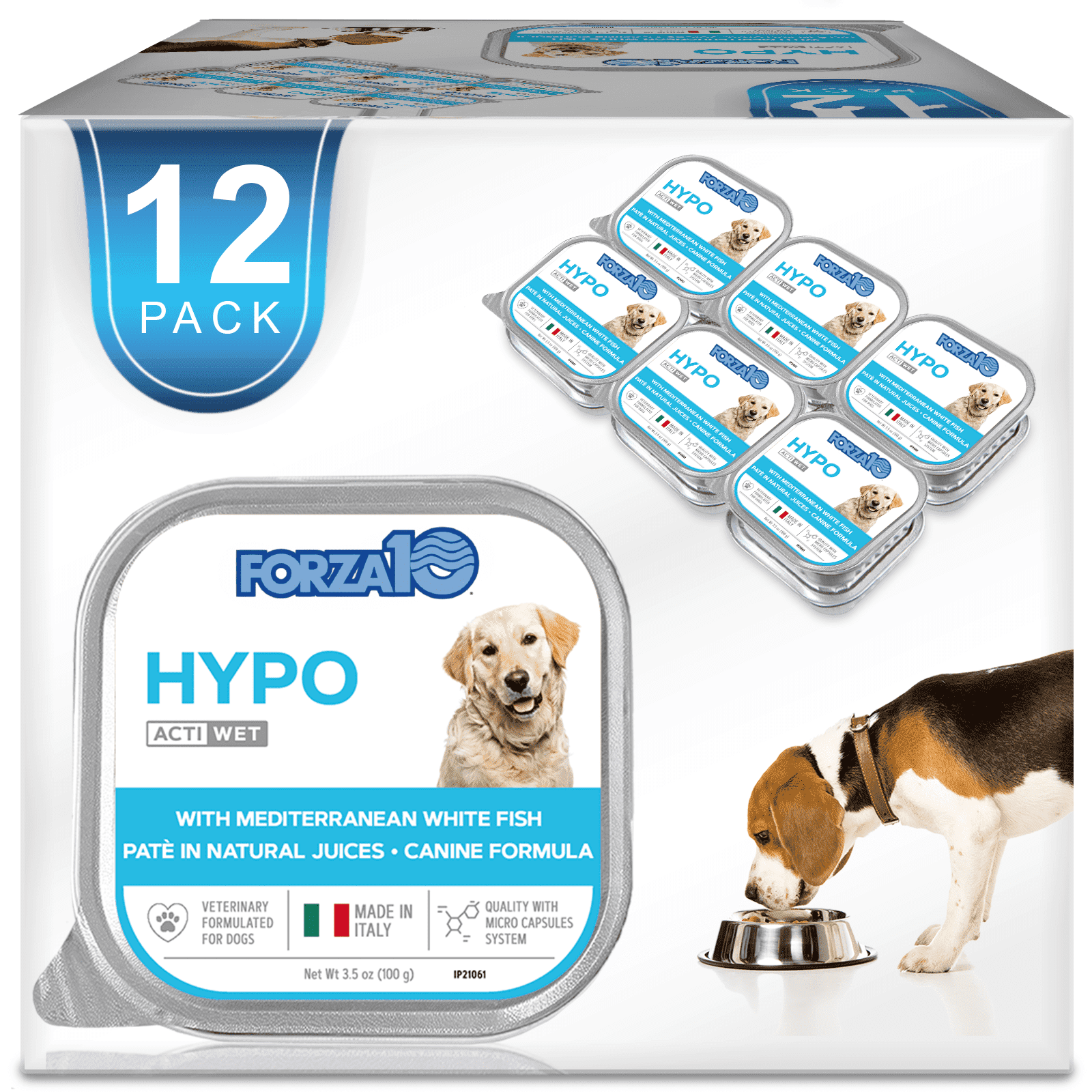 Forza10 Hypo Wet Dog Food for Adult Dogs - 3.5 oz, 12 Pack - Fish Flavor | Actiwet Hypo Vet-Formulated for Adult Dogs with Allergies - Non-GMO - Skin and Coat Support - Made in Italy