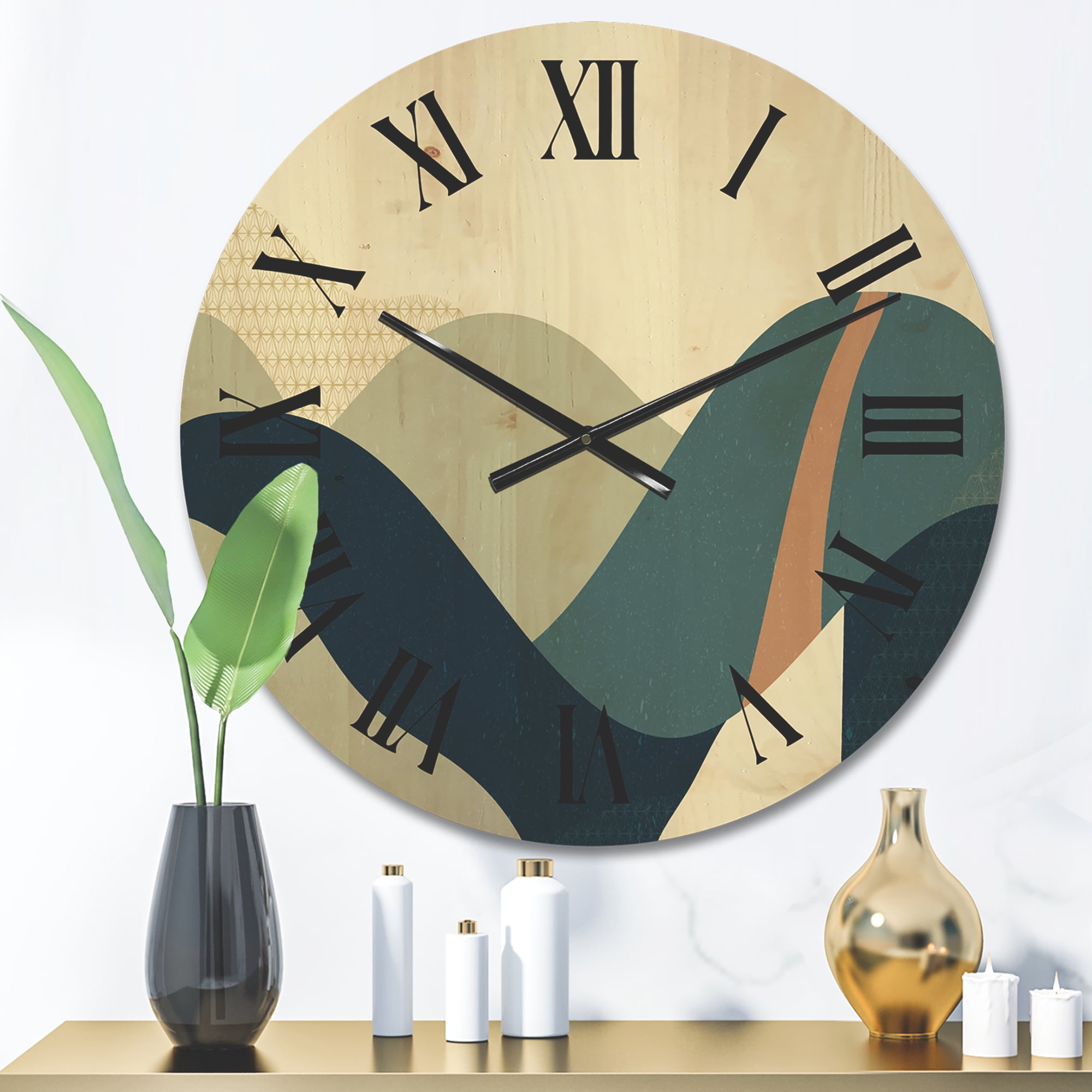 Designart 'Landscape With Hills Abstract Geometric Art' Modern Wood Wall Clock